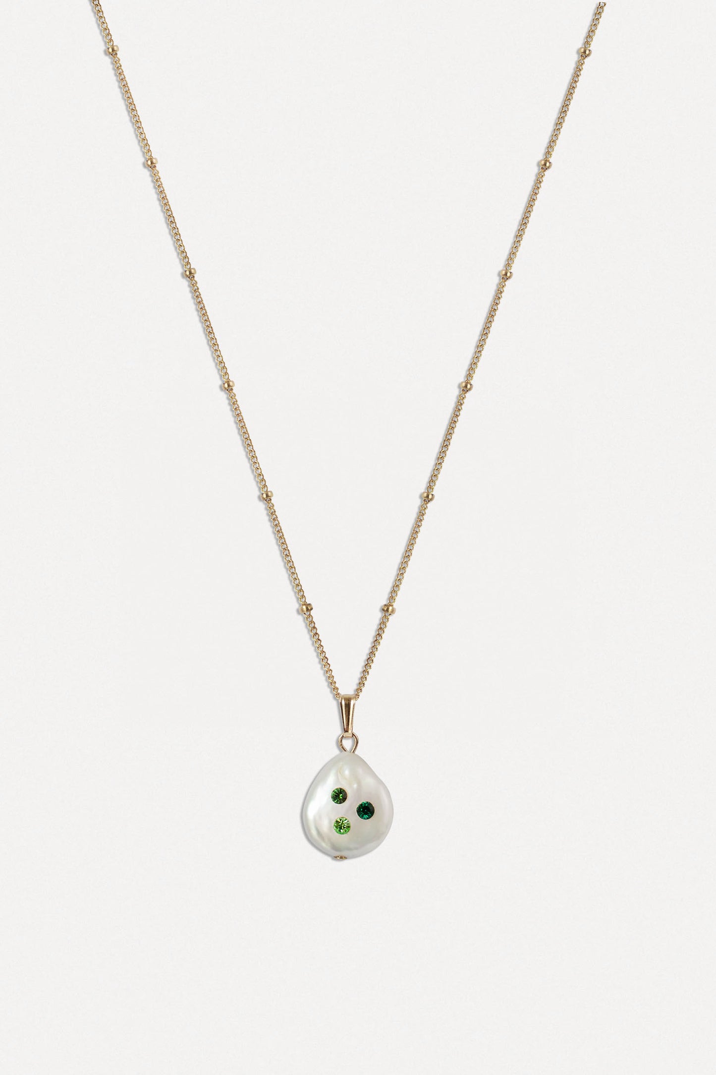Jeweled Pearl Pendant Necklace - Green Tones