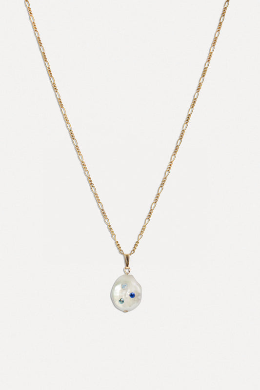 Jeweled Pearl Pendant Necklace - Blue Tones