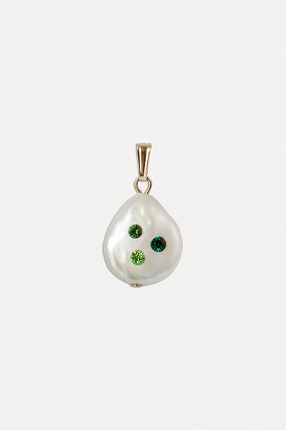 Jeweled Pearl Pendant Necklace - Green Tones
