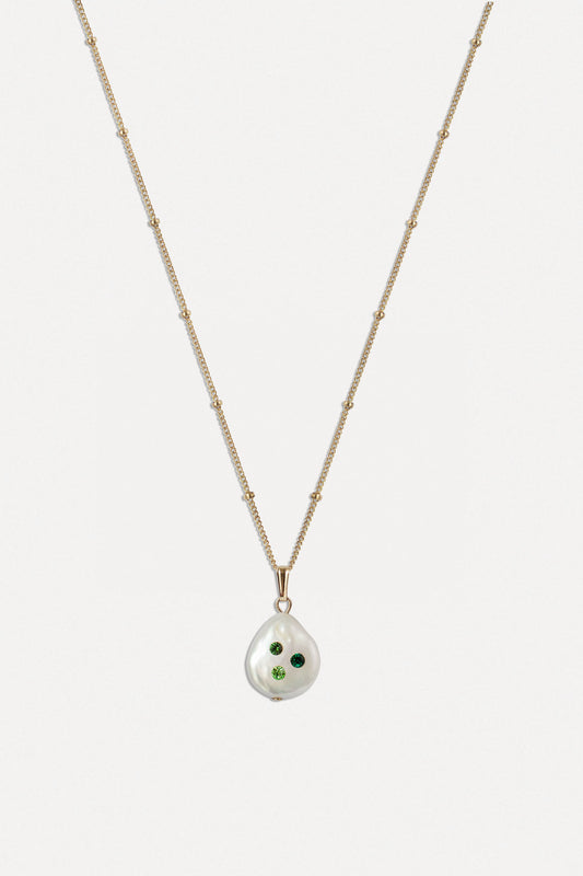 Jeweled Pearl Pendant Necklace - Green Tones